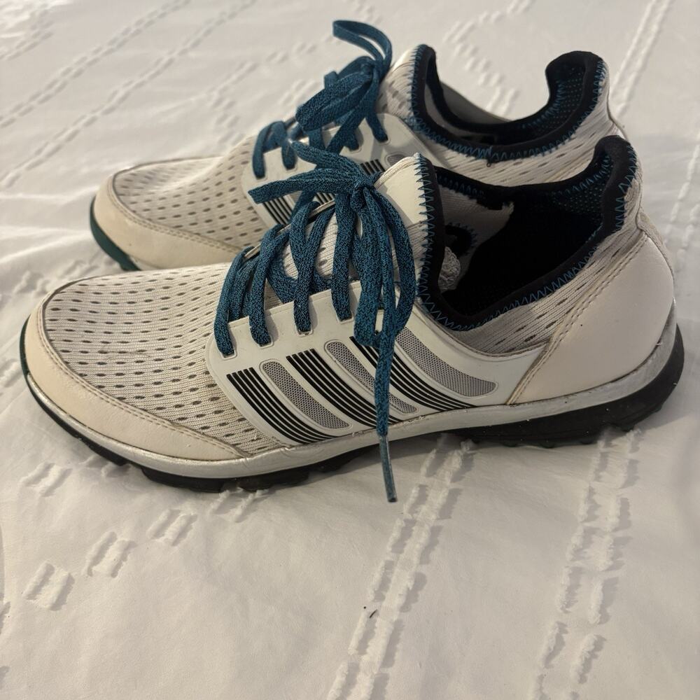 Adidas Spikeless Mesh Golf Shoes White Teal Laces Lightweight Men’s Size 9 - Picture 5 of 10
